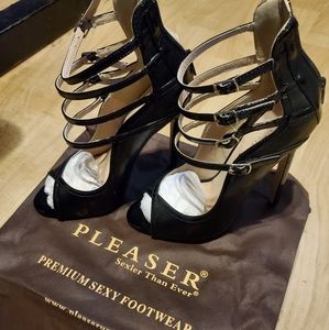 Black Patent Peep-Toe Pumps